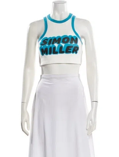 Pre-owned Simon Miller Graphic Print Crew Neck Crop Top W/ Tags In Blue