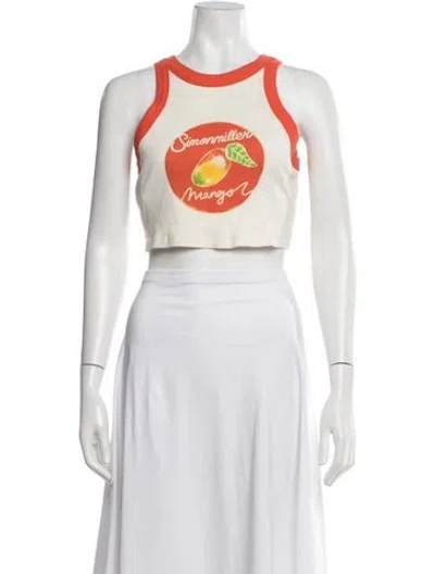 Pre-owned Simon Miller Graphic Print Crew Neck Crop Top In White