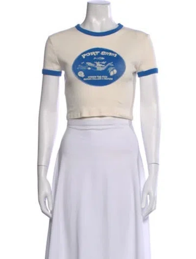Pre-owned Simon Miller Graphic Print Crew Neck Crop Top In White