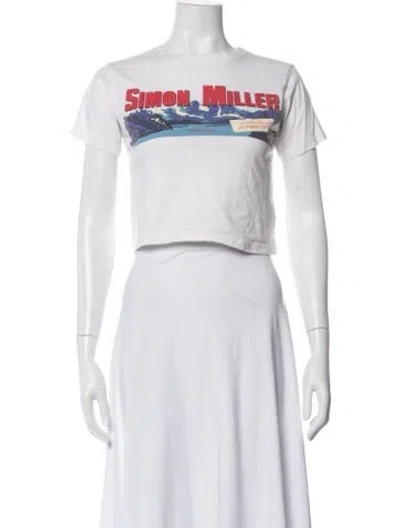 Pre-owned Simon Miller Graphic Print Crew Neck Crop Top In White