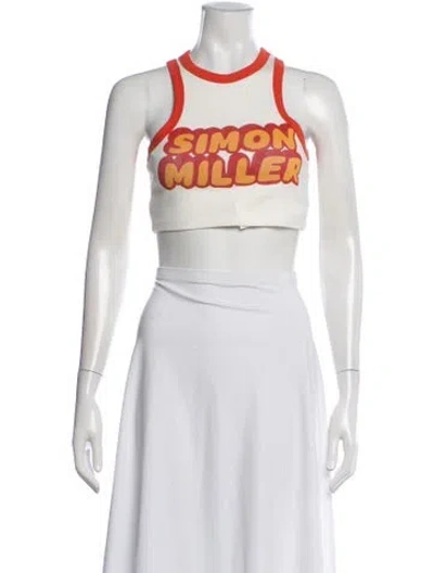 Pre-owned Simon Miller Graphic Print Crew Neck Crop Top In White