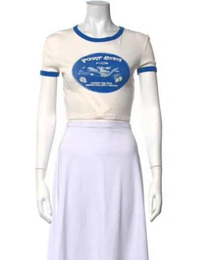 Pre-owned Simon Miller Graphic Print Crew Neck Crop Top In White