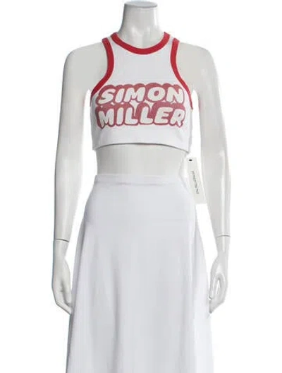 Pre-owned Simon Miller Graphic Print Crew Neck Crop Top In White