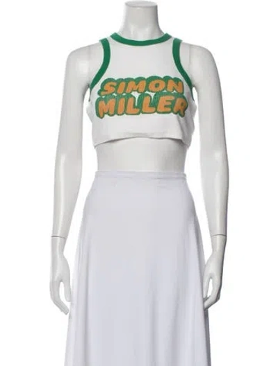 Pre-owned Simon Miller Graphic Print Crew Neck Crop Top In White