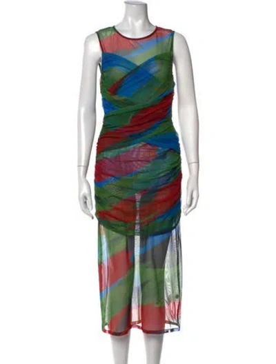 Pre-owned Simon Miller Graphic Print Midi Length Dress In Green