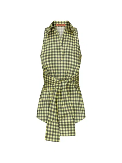 Simon Miller Inna Gingham-print Sleeveless Shirt In Green
