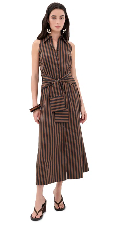 Simon Miller Inna Sleeveless Poplin Dress Choco Brown/black Stripe