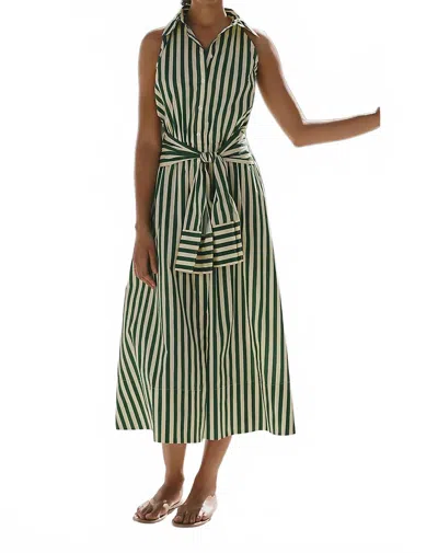 Simon Miller Inna Sleeveless Poplin Dress In Gummy Green/ecru In Multi