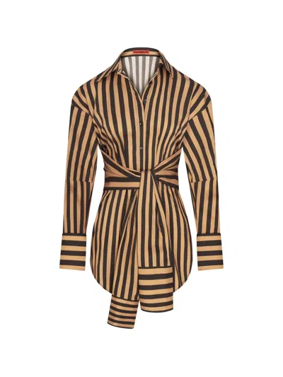 Simon Miller Inna Tie-waist Striped Shirt In Brown