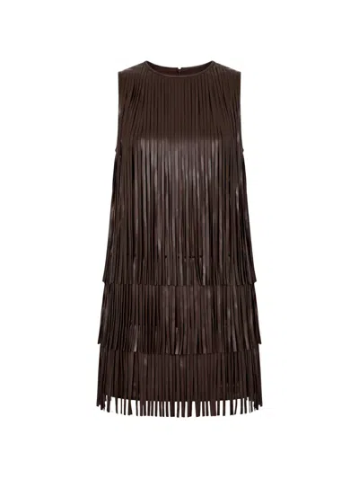 Simon Miller Jupiter Fringe-trimmed Mini Dress In Brown
