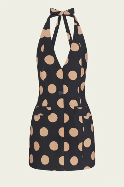 Simon Miller Kirra Linen Mini Dress In Black Tan Polka Dot