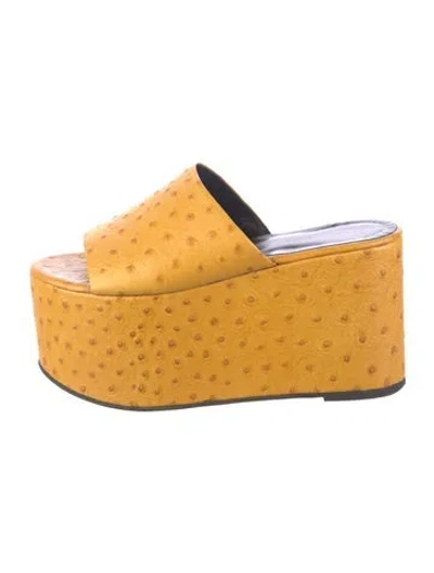 Pre-owned Simon Miller Leather Animal Print Slides In Yellow