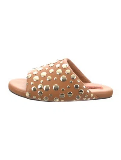Pre-owned Simon Miller Leather Beaded Accents Slides In Brown