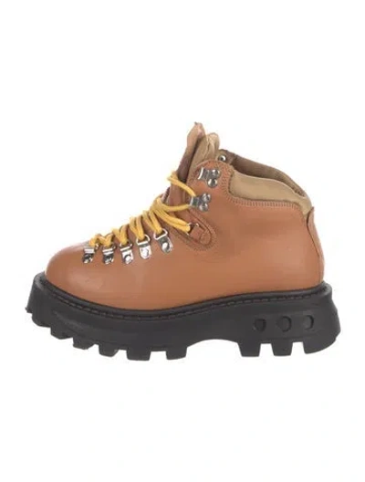 Pre-owned Simon Miller Leather Colorblock Pattern Hiking Boots In Brown