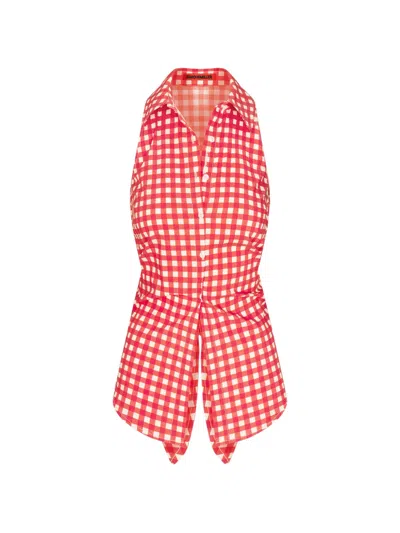 Simon Miller Loch Gingham-check Sleeveless Top In Red