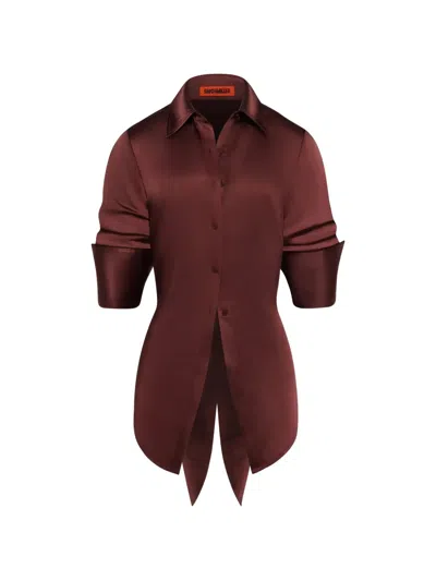 Simon Miller Loch Open-back Satin Shirt In Brown
