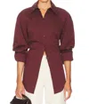 Simon Miller Loch Poplin Button Up Shirt In Choco Brown In Burgundy