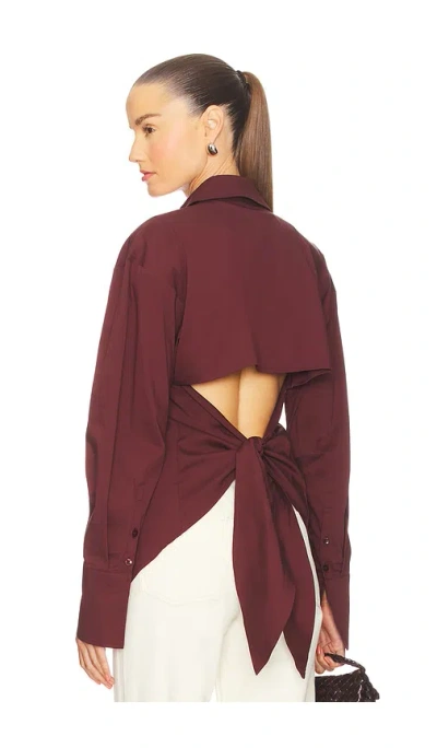 Simon Miller Loch Poplin Button Up Shirt In Chocolate Brown