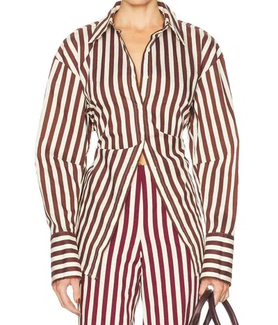 SIMON MILLER LOCH POPLIN BUTTON UP TOP IN CHOCO BROWN / CREAM