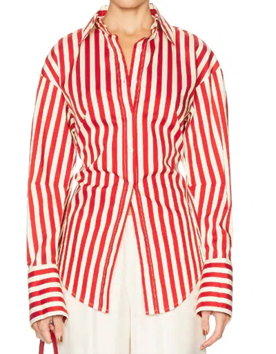 Simon Miller Loch Poplin Shirt In Venetian Red Stripe In Multi