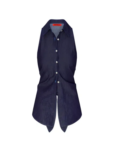 Simon Miller Loch Sleeveless Buttoned Top In Blue