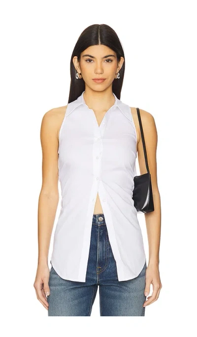 Simon Miller Loch Sleeveless Poplin Button Up In Macadamia