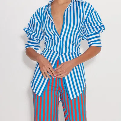 Simon Miller Loch Striped Poplin Button Up In Blue Stripe