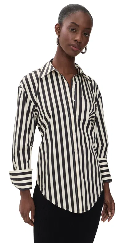 Simon Miller Loch Striped Poplin Button Up Top Black/white Stripe In Multi