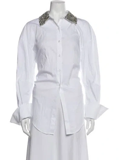 Pre-owned Simon Miller Long Sleeve Button-up Top In White