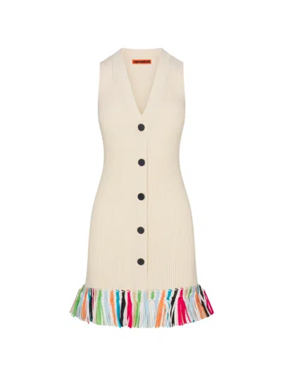 Simon Miller Maven Fringe-trimmed Knitted Mini Dress In Neutral