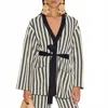 Simon Miller Max Striped Belted Knit Cardigan In Black/rice Flour