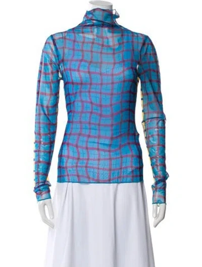 Pre-owned Simon Miller Mesh Plaid Print Top In Blue