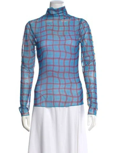 Pre-owned Simon Miller Mesh Plaid Print Top In Blue