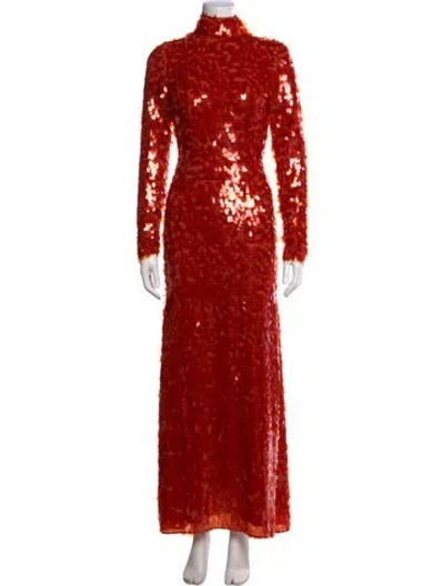 Pre-owned Simon Miller Mock Neck Long Dress In Orange