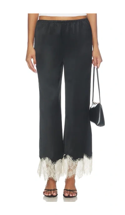 Simon Miller Nella Satin Lace Pant In 黑色 & 骨色