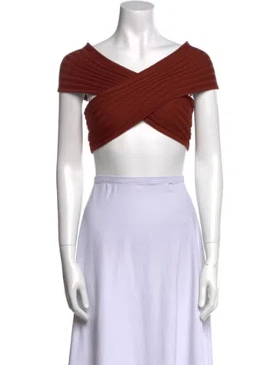 Pre-owned Simon Miller Off-the-shoulder Short Sleeve Crop Top In Orange