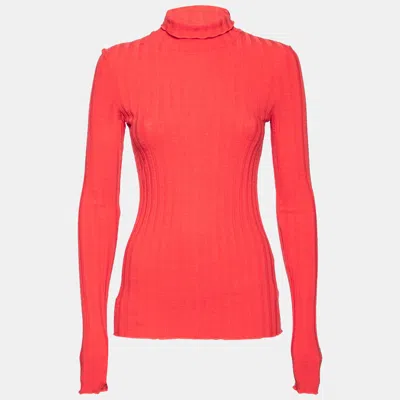 Simon Miller Orange Rib Knit Long Sleeve Turtle Neck Sweater In Red