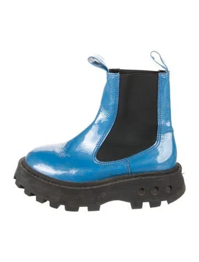 Pre-owned Simon Miller Patent Leather Colorblock Pattern Combat Boots In Blue