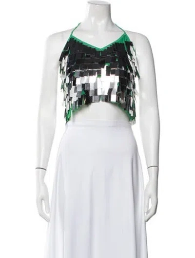 Pre-owned Simon Miller Patterned Halterneck Crop Top In Green