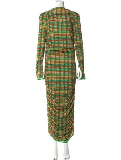 Pre-owned Simon Miller Plaid Print Long Dress In Green