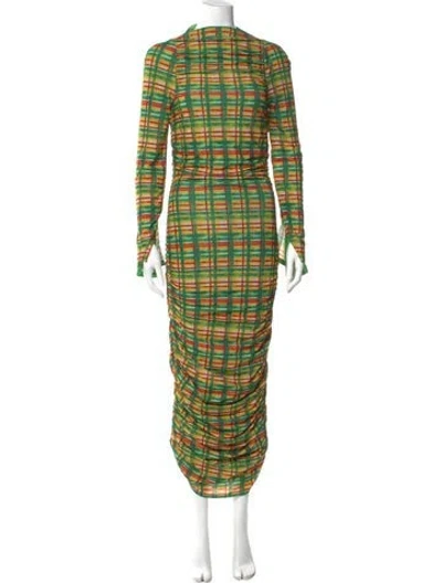 Pre-owned Simon Miller Plaid Print Long Dress In Green