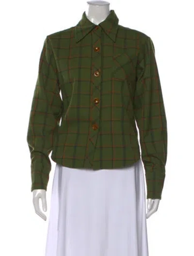 Pre-owned Simon Miller Plaid Print Long Sleeve Button-up Top In Green