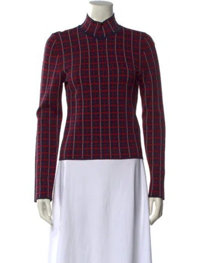 Pre-owned Simon Miller Plaid Print Long Sleeve Button-up Top In Red