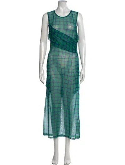 Pre-owned Simon Miller Plaid Print Midi Length Dress In Green