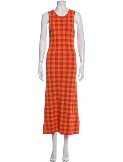 Pre-owned Simon Miller Plaid Print Midi Length Dress In Orange