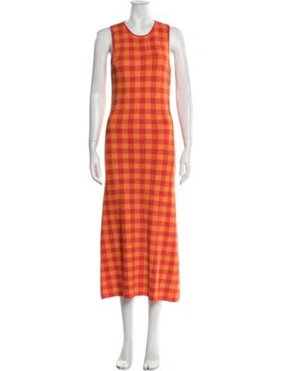 Pre-owned Simon Miller Plaid Print Midi Length Dress In Orange
