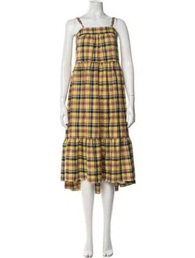 Pre-owned Simon Miller Plaid Print Midi Length Dress In Yellow