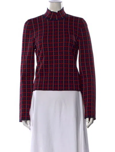 Pre-owned Simon Miller Plaid Print Mock Neck Top In Red
