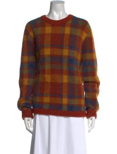 Pre-owned Simon Miller Plaid Print Scoop Neck Sweater In Orange