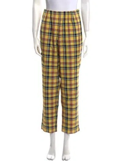 Pre-owned Simon Miller Plaid Print Straight Leg Pants In Yellow